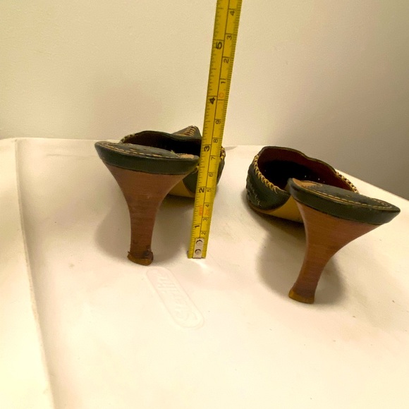 Pazzo Sexy Blue with beige stitching Leather Wood Slides 9 1/2 M - Picture 4 of 8